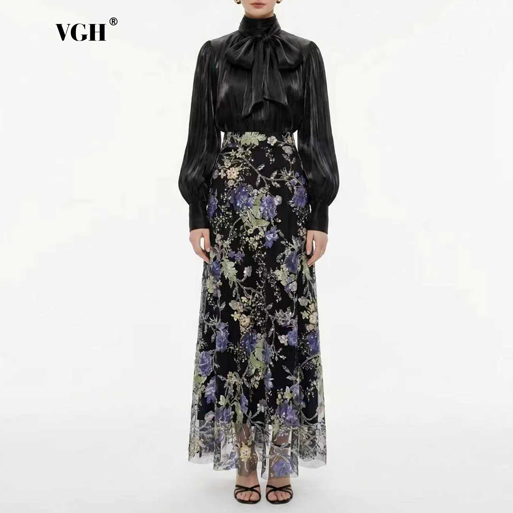 Women Formal Wear Set - VGH Elegant Chic Black Floral Two