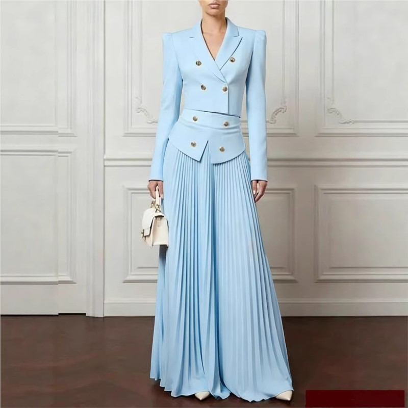 Women Formal Wear Set - Elegant Temperament 2-Piece Set Lapel Button