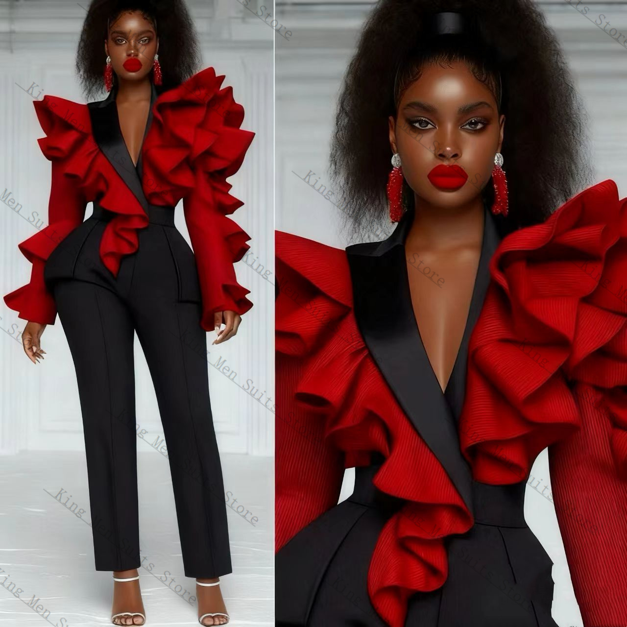 Red Black Women Suit Set 2 Pcs - Women'S Formal Wear For A Wedding Guest 评论和价格