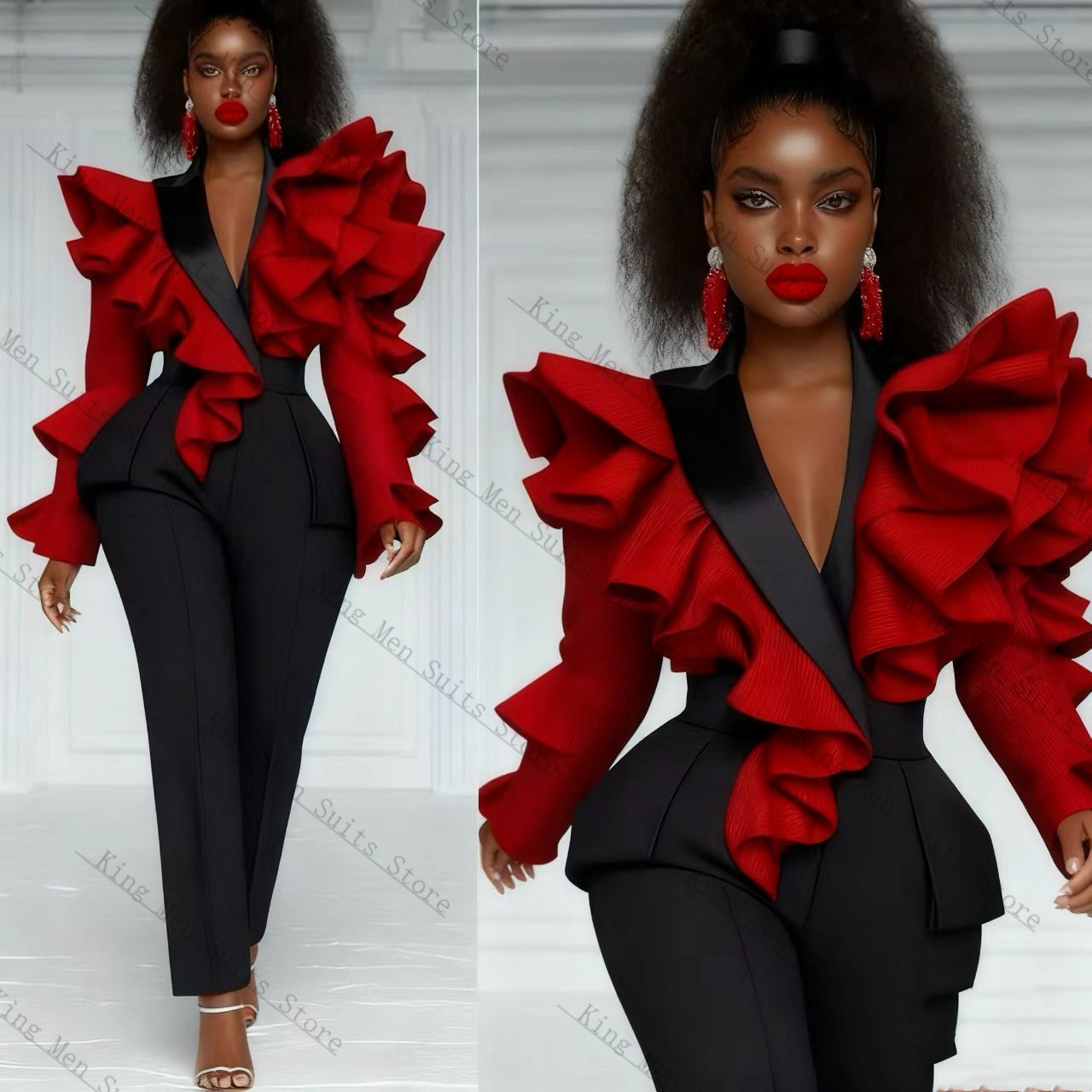 Red Black Women Suit Set 2 Pcs - Women'S Formal Wear For A Wedding Guest 评论和价格