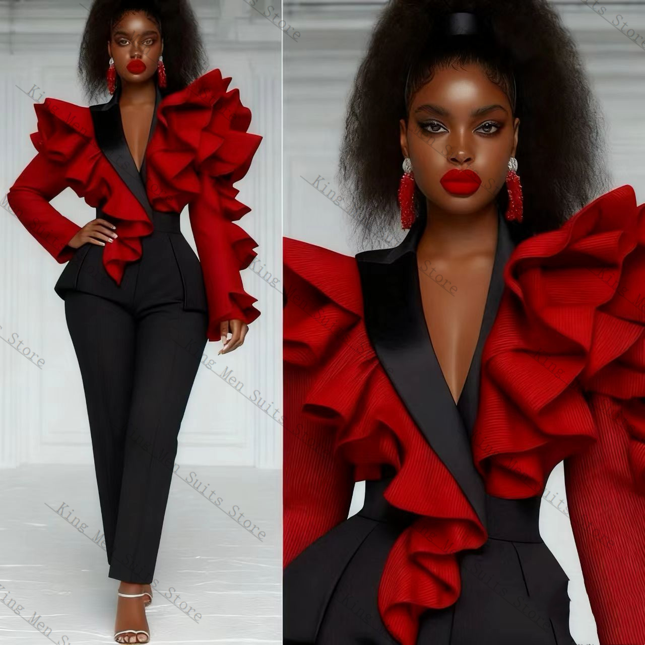 Red Black Women Suit Set 2 Pcs - Women'S Formal Wear For A Wedding Guest 评论和价格