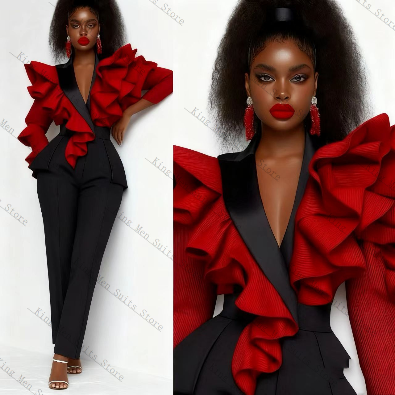 Red Black Women Suit Set 2 Pcs - Women'S Formal Wear For A Wedding Guest 评论和价格