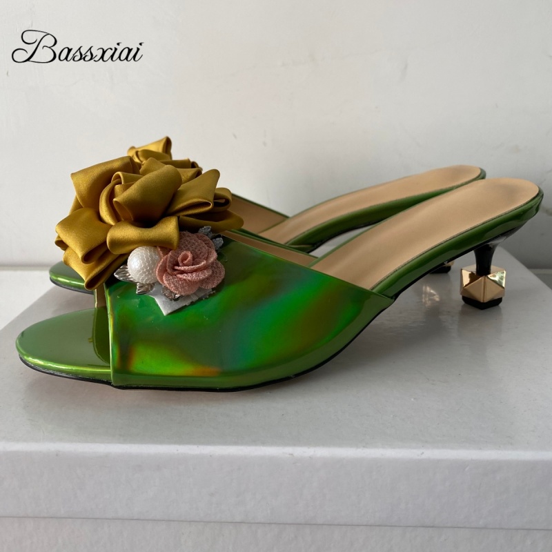 Crystal Decor Handmade Flower  - Kitten Heel Women 评论和价格