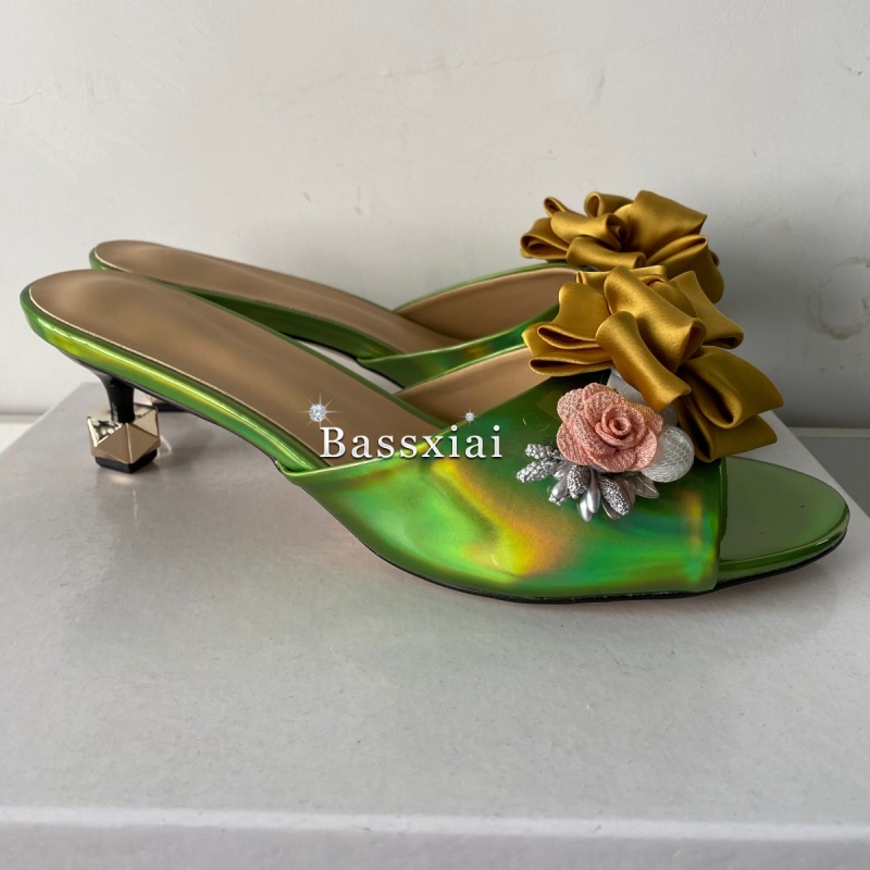 Crystal Decor Handmade Flower  - Kitten Heel Women 评论和价格