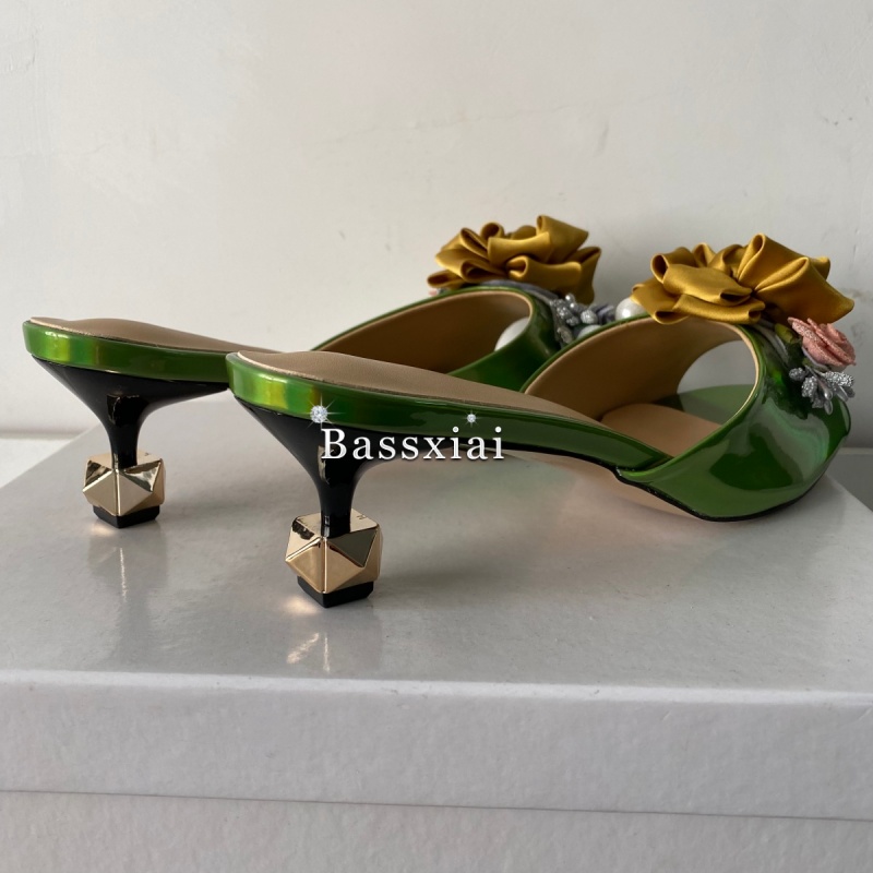 Crystal Decor Handmade Flower  - Kitten Heel Women 评论和价格