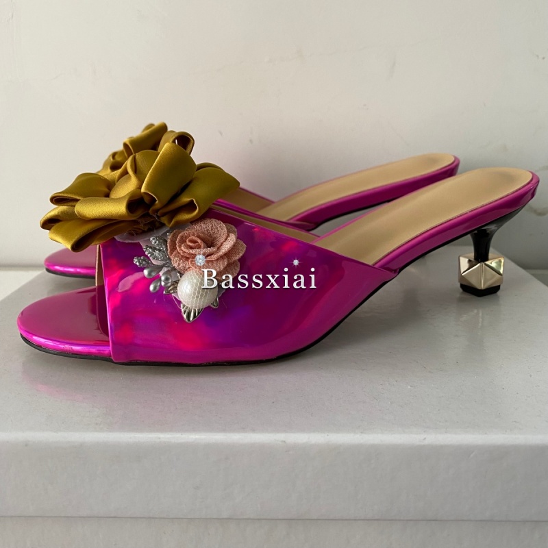 Crystal Decor Handmade Flower  - Kitten Heel Women 评论和价格