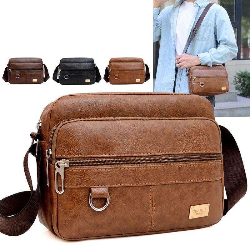 Leather Men's Sling Bag Messen - Structured Handbag Work 评论和价格