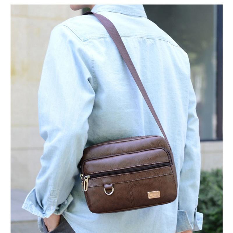 Leather Men's Sling Bag Messen - Structured Handbag Work 评论和价格