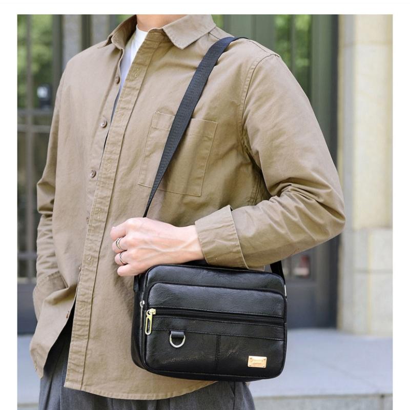 Leather Men's Sling Bag Messen - Structured Handbag Work 评论和价格
