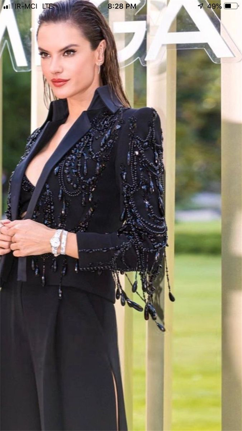 Black Crystals Women Suits Set - Women Formal Wear With Black Blazer 评论和价格