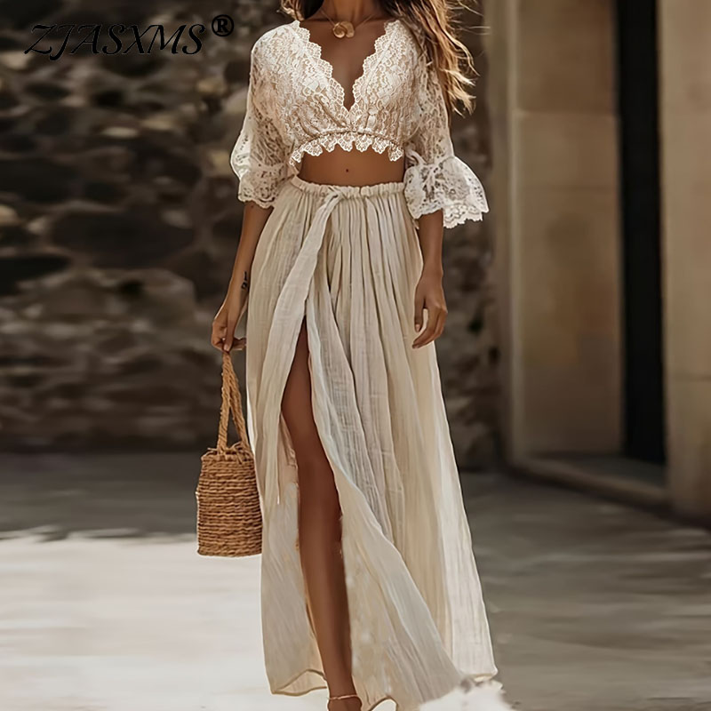 Womens Bohemian Lace Two Piece - Women Formal Wear Set 评论和价格