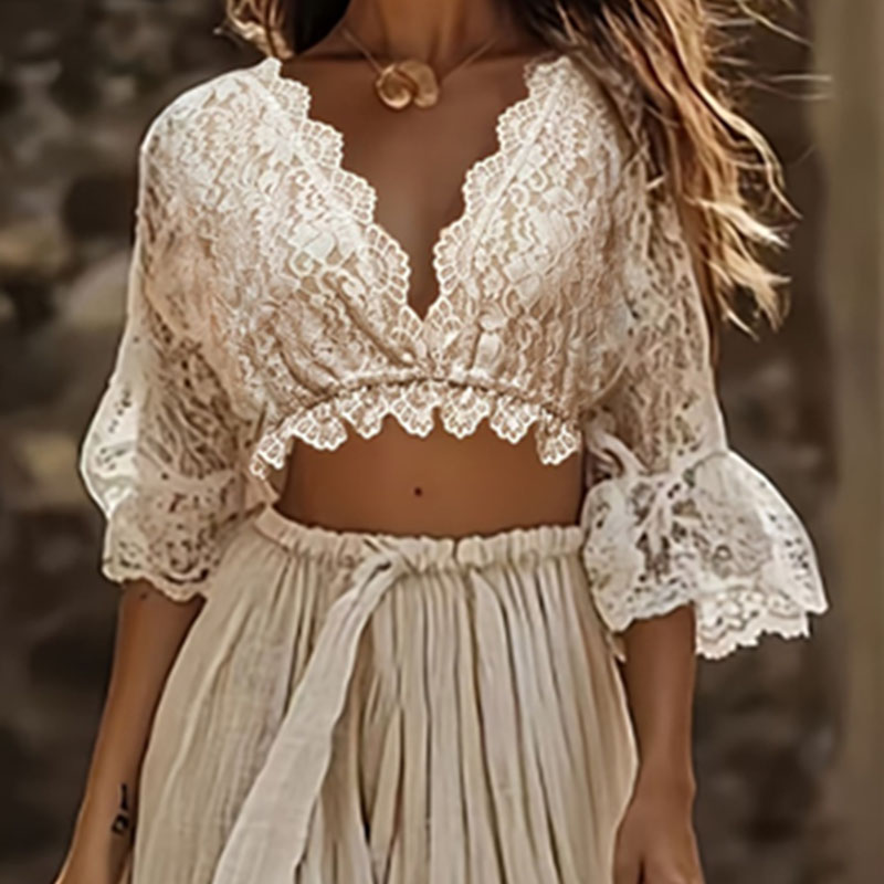 Womens Bohemian Lace Two Piece - Women Formal Wear Set 评论和价格
