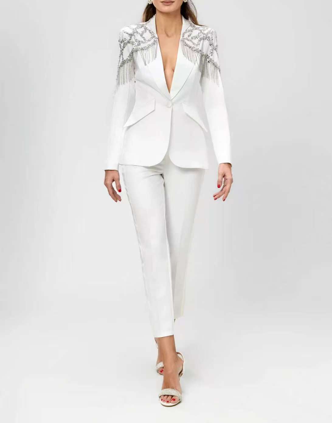 Crystals Beading Women Suit Se - Women'S Formal Wear For A Wedding Guest 评论和价格
