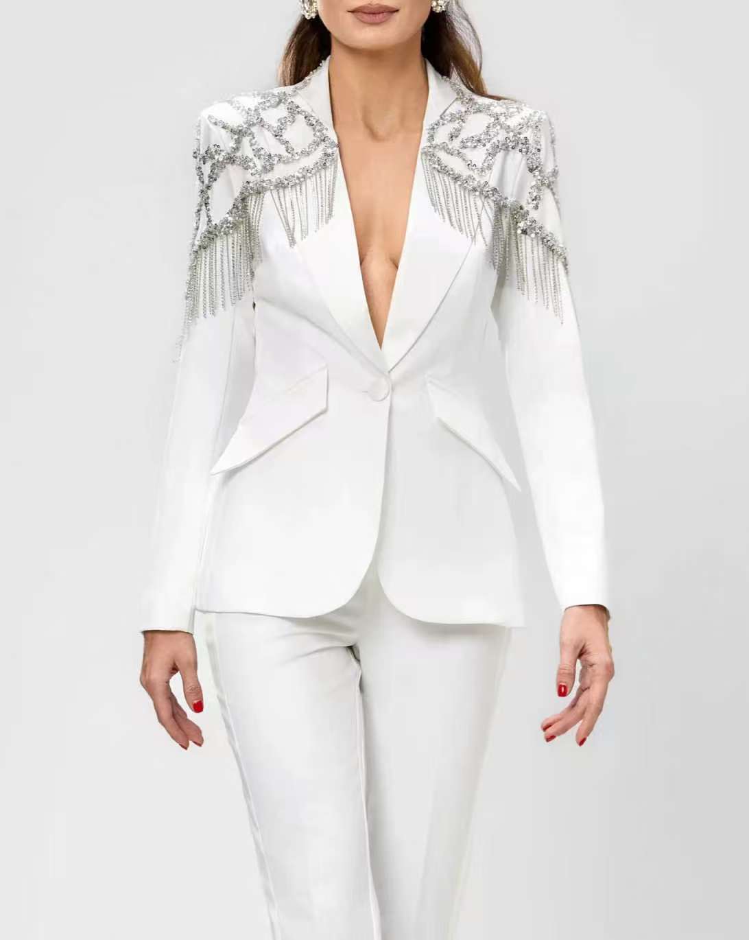 Crystals Beading Women Suit Se - Women'S Formal Wear For A Wedding Guest 评论和价格