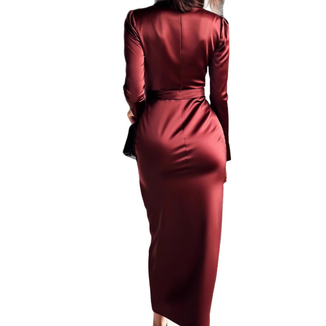 Autumn New Satin Long Sleeve D - Women Formal Wear Trends 评论和价格