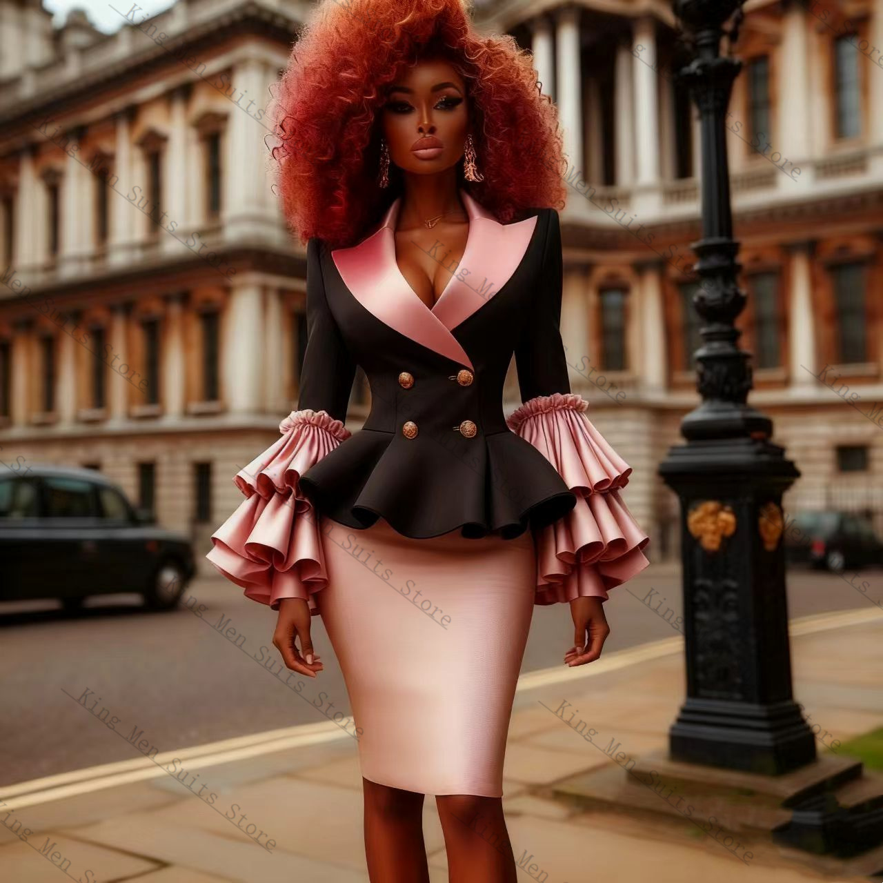 Black Pink Women Suit Set 2 Pc - Women Formal Wear With Black Blazer 评论和价格