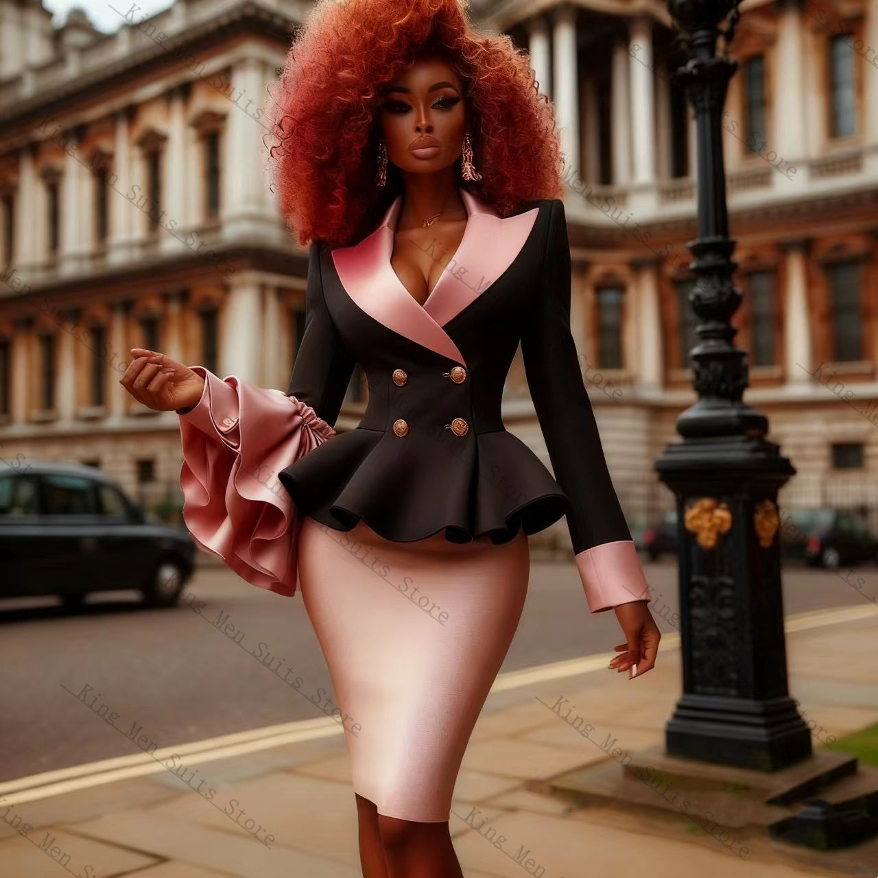 Black Pink Women Suit Set 2 Pc - Women Formal Wear With Black Blazer 评论和价格