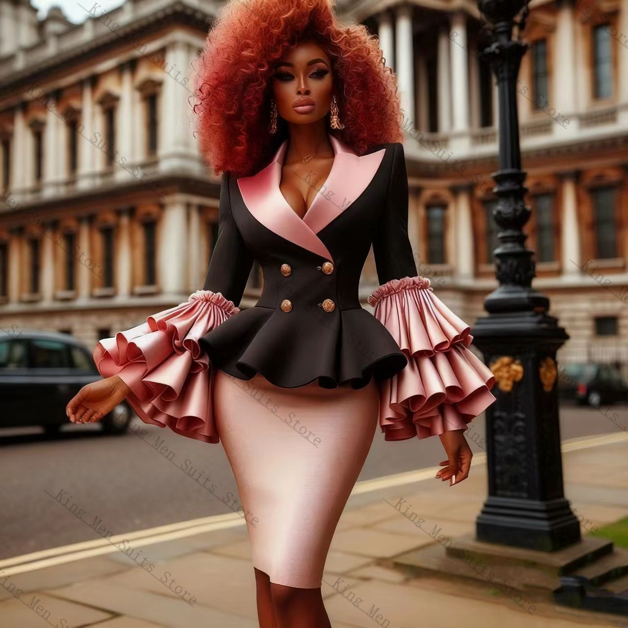 Black Pink Women Suit Set 2 Pc - Women Formal Wear With Black Blazer 评论和价格
