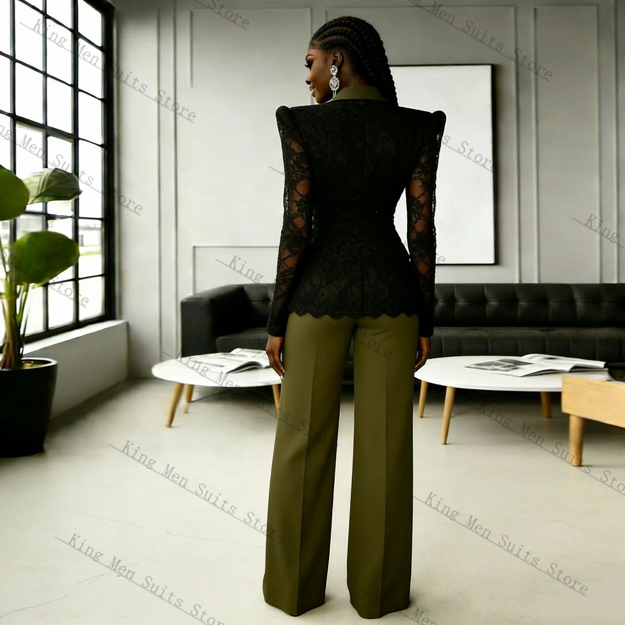 Green Black Lace Women Suit Se - Women'S Formal Wear For A Wedding Guest 评论和价格