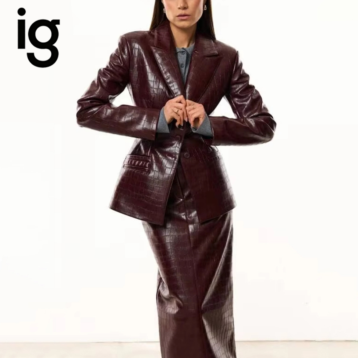 IG Women Burgundy Croc Faux Le - Women Formal Wear Set 评论和价格