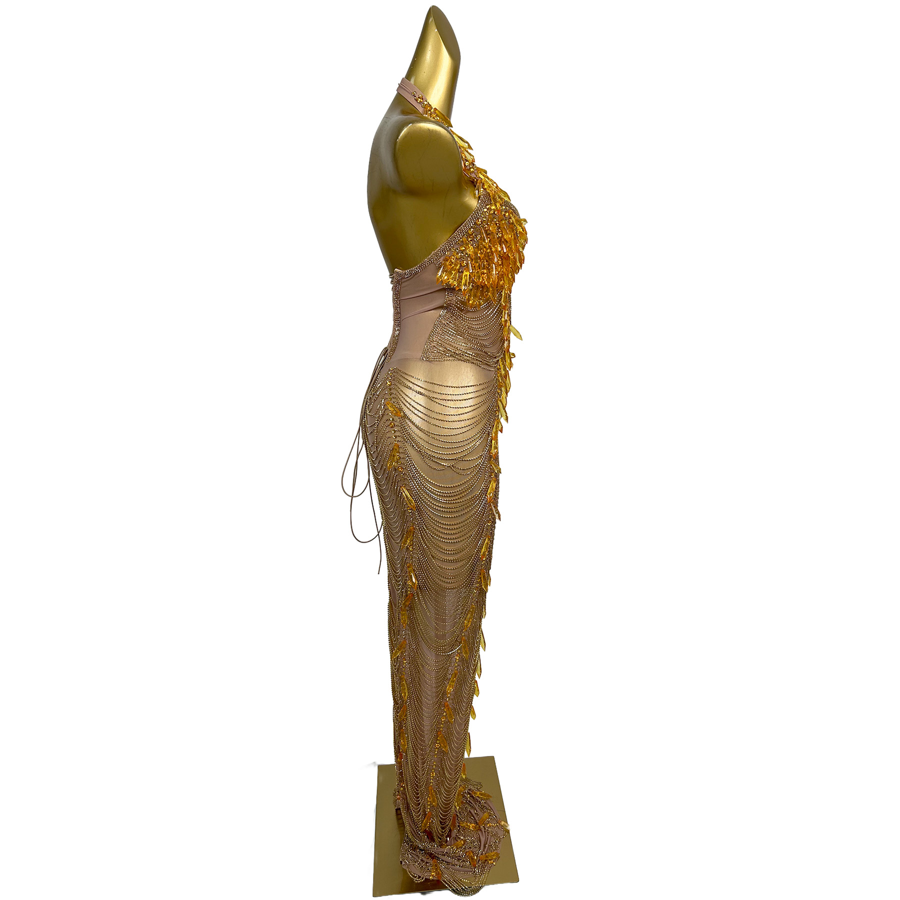 Gold Backless Diamond Tassel E - Women Formal Wear For Plus Size 评论和价格