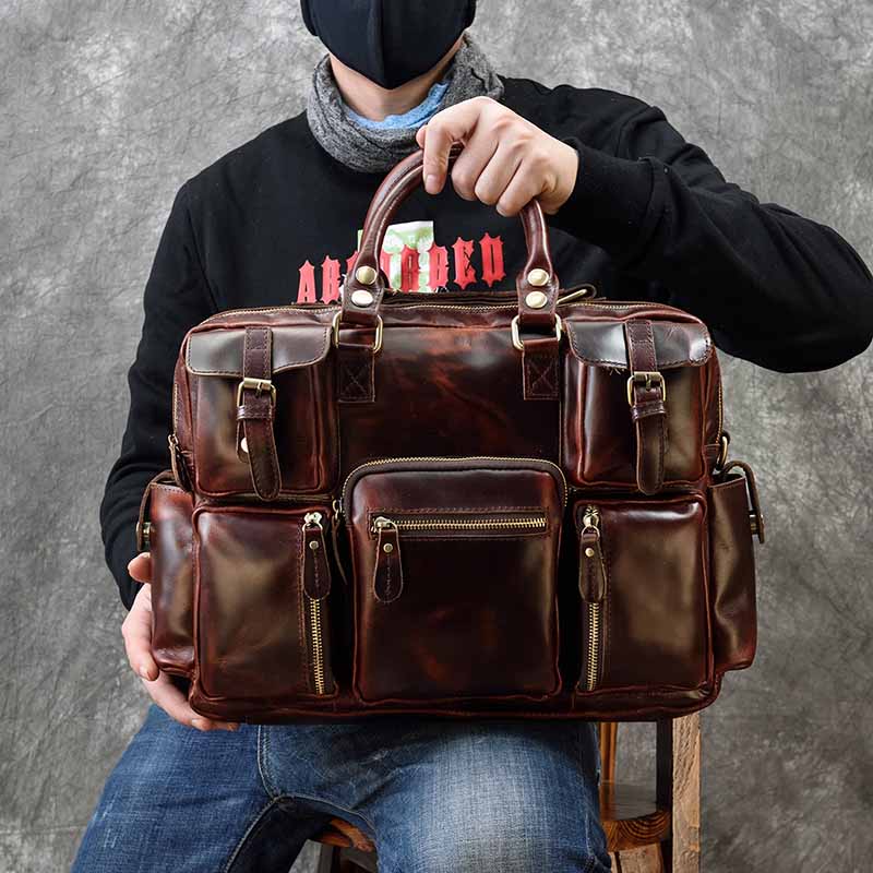Men's genuine leather briefcas - Structured Handbag Work 评论和价格