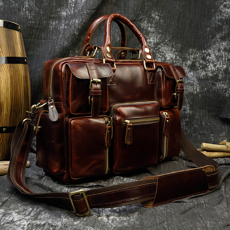 Men's genuine leather briefcas - Structured Handbag Work 评论和价格