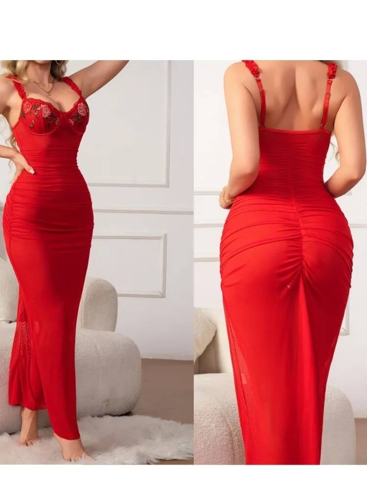 Red Ruched Dress With Strap Bo - Women Formal Wear Trends 评论和价格