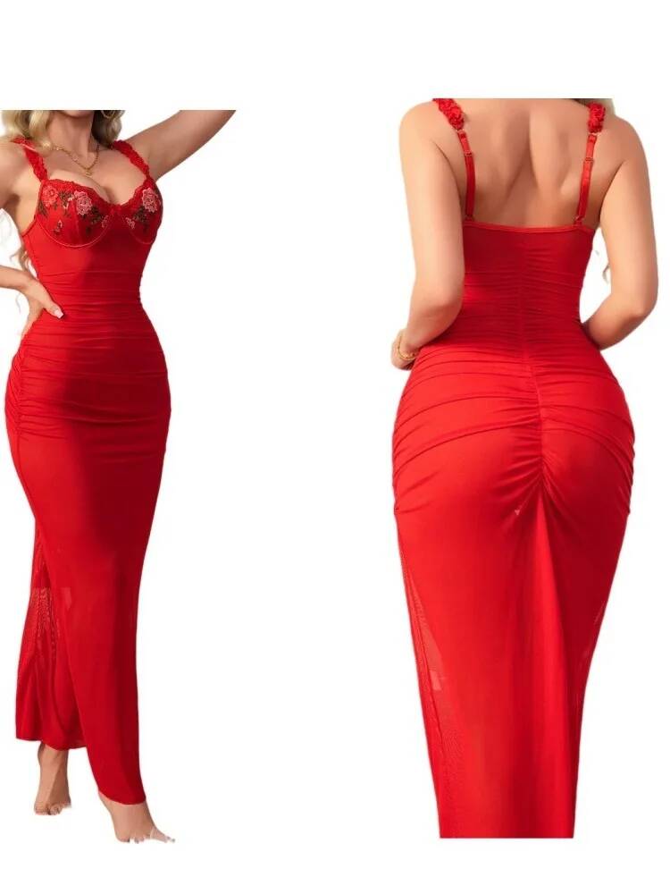 Red Ruched Dress With Strap Bo - Women Formal Wear Trends 评论和价格