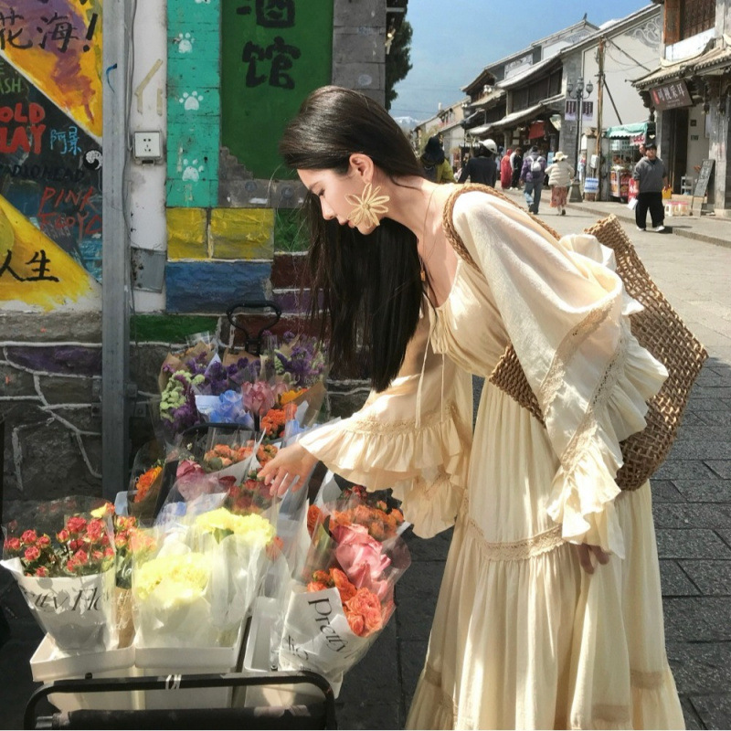New Elegant Square Neck Trumpe - Vintage Women'S Formal Wear 评论和价格
