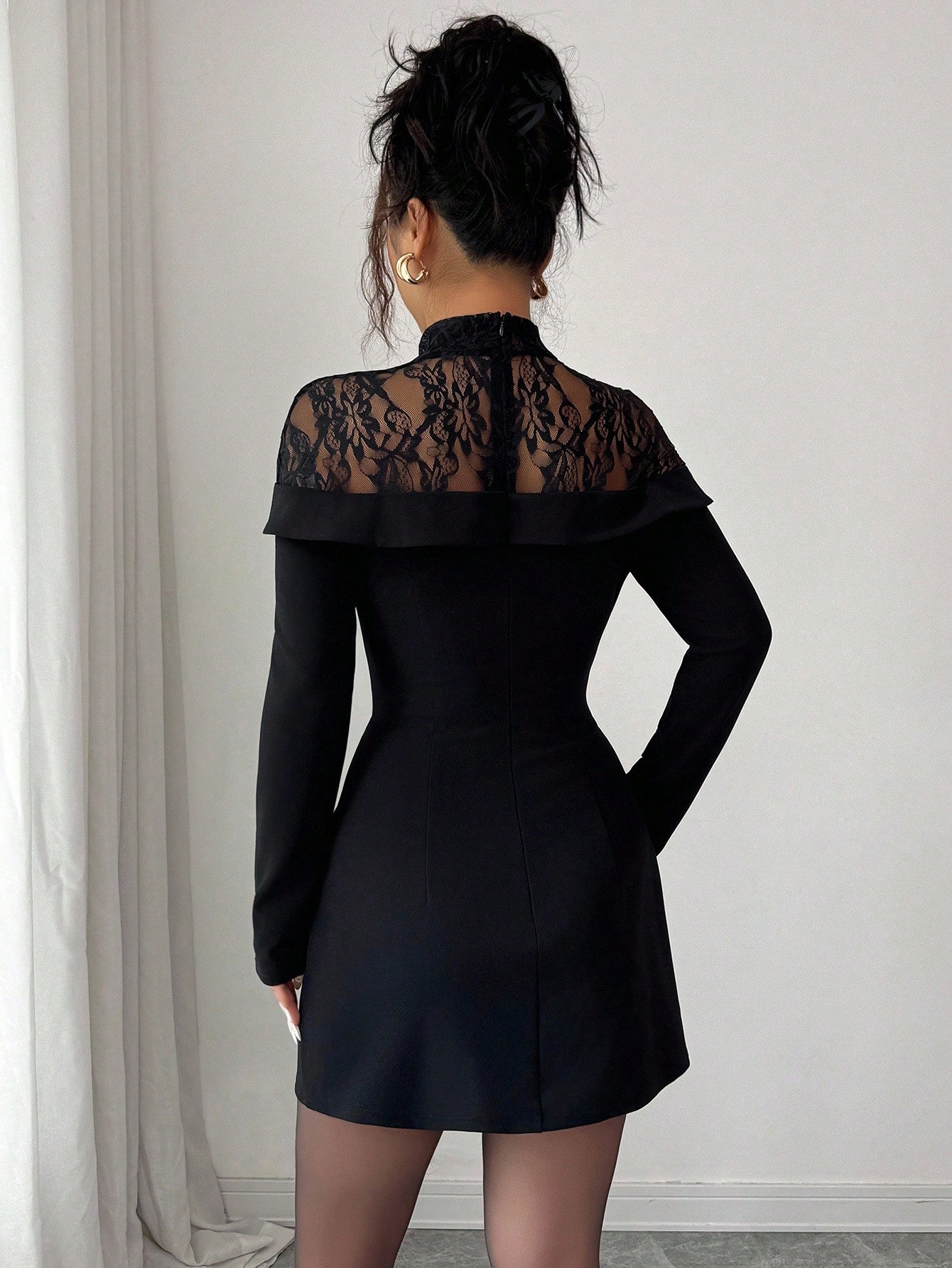 Women's Black Lace Mock Neck L - Formal Wear Gowns For Women 评论和价格