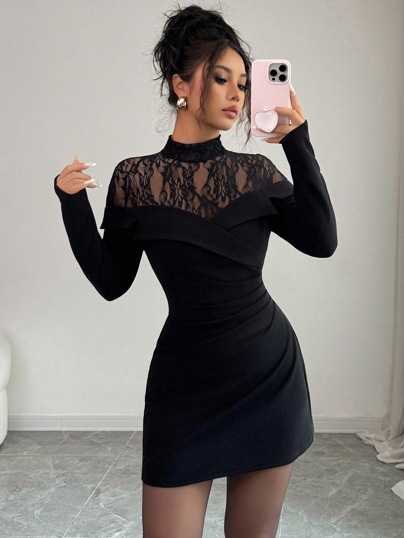 Women's Black Lace Mock Neck L - Formal Wear Gowns For Women 评论和价格